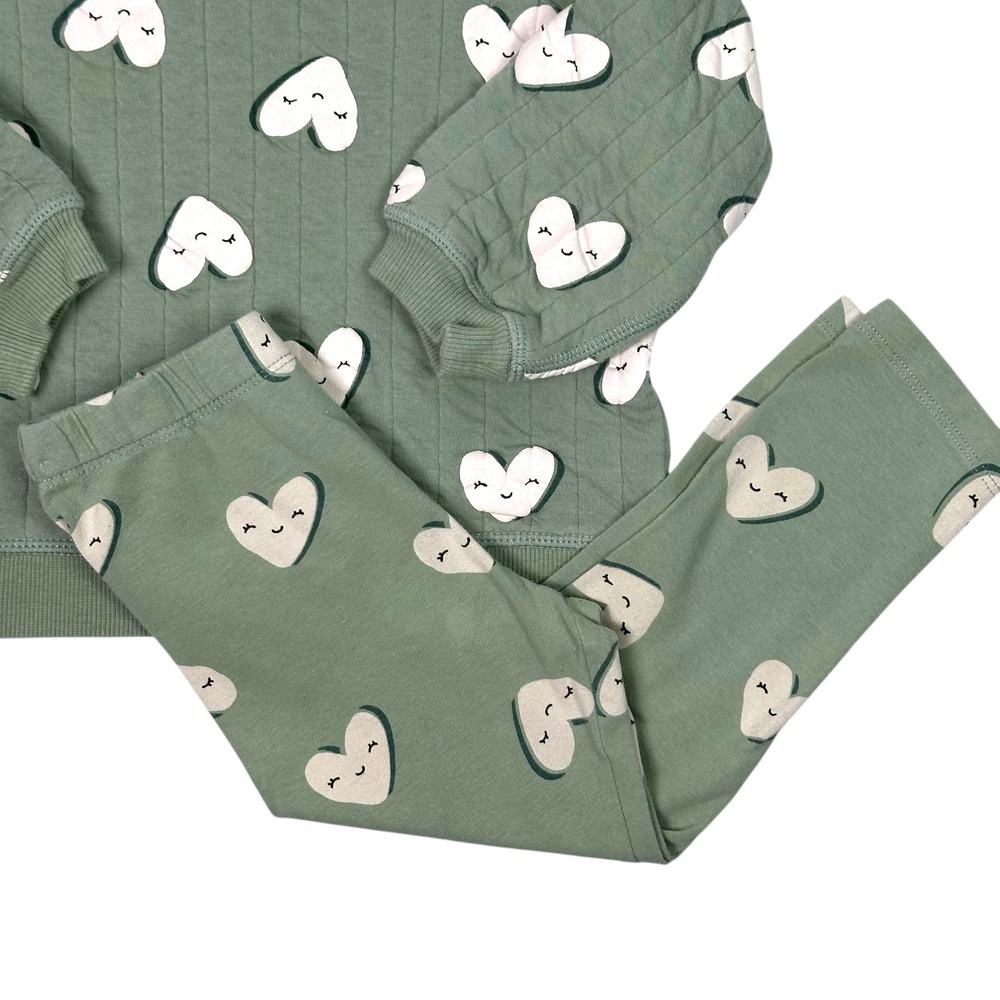 H&M Heart Quilted Sweatshirt & Leggings Set Kids 3T Green Casual Playwear - Picture 3 of 7